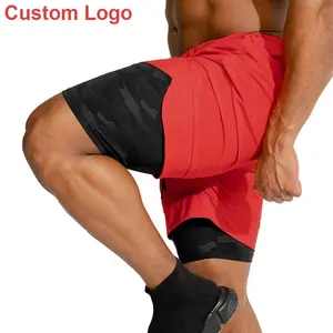 ملابس رياضية مضغوطة قابلة للتخصيص للرجال, شورتات 2 في 1 مع بطانة مموهة ، للتمرين واللياقة البدنية والصالة الرياضية للرجال