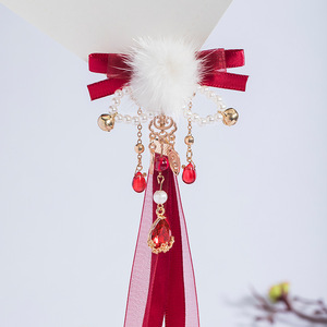Pinzas para el pelo con pompones, accesorios para el cabello rojos, borlas de cinta de estilo chino, estilo antiguo Hanfu, tocado de felpa para el Año Nuevo, largo - Product Image 4