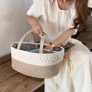 Cesta Organizadora de Cuerda de Algodón Tejida con Forro Extraíble <span class=keywords><strong>para</strong></span> Pañales de Bebé y Bolso de Maternidad Grande con Patrón, Colores y LOGO Personalizados - Product Image 5