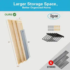 El adorno de Metopa de paredes de madera maciza con stents de metal de 24 pulgadas es fácil de instalar en la pared tres veces el estante flotante - Product Image 3