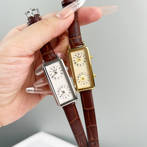 Reloj de Pulsera Creativo de Doble Hora, Estilo Vintage Rectangular de Alta Gama, Reloj de Cuarzo para Mujer con Doble Movimiento - Product Image 2