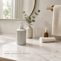 Bouteille PET vide de 300 ml avec pompe à lotion 24/410, logo personnalisé, conteneur cosmétique rond en plastique compatible avec le bouchon à vis du pulvérisateur