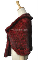 YR331B Damen Gestrickter Echter Nerzpelz-Schal Rot und Lila Braut-Pelzcape für Hochzeit und Party