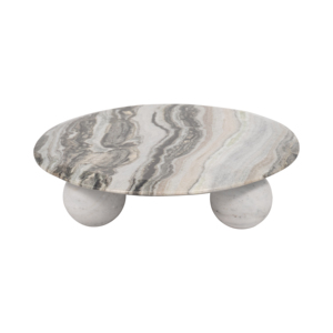 Vassoio Decorativo Rotondo in Marmo, Tavolino da Caffè con Piedistallo in Pietra, Organizzatore per Bagno e Vanità - Product Image 1