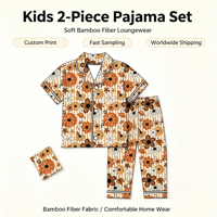 Pyjama décontracté pour enfants à rayures florales pour la saison d'automne, haut à manches courtes à col boutonné et pantalon