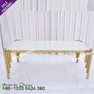 Event Dining Decoration Luxury Gold Legs Glass Table Covers Stainless Steel Banquet Rectangular Tables for Party Wedding Decor - Product Image 3