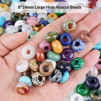 Perles rondes en pierre naturelle de 8*14mm à grand trou, type abaque, pour colliers, bracelets, boucles d'oreilles et artisanat DIY, perles en agate en forme de roue, perles lâches