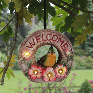 Arbre lumineux de jardin à énergie solaire ornement suspendu extérieur résine artisanat guirlande d'oiseaux Statue ornement d'oiseau pour jardin décoratif - Product Image 1