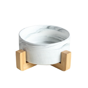Mangkuk anjing keramik tugas berat bergaya desain anti tumpah kayu bambu alami ramah lingkungan desain bulat sederhana untuk anjing - Product Image 2