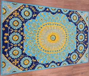 พรมขนแกะแบบถักมือลายดอกไม้สีฟ้าและเหลืองพรมอินเดียแบบกองสูงกันไฟฟ้าสถิตสำหรับห้องนั่งเล่นและห้องนอน - Product Image 3