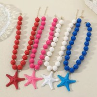 Collier de perles étoile de mer rose vif SongYi - Bijou pendentif vie marine - Accessoires à grosses perles style station balnéaire pour femme