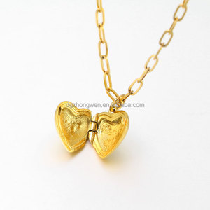 ZhongWen impermeable regalo familiar acero inoxidable 18K chapado en oro foto interior <span class=keywords><strong>corazón</strong></span> medallón colgante collar - Product Image 3
