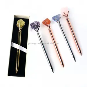 hot sell wedding gift bling gemstone custom natural crystal pen promotion diamond ballpoint pen with stylus