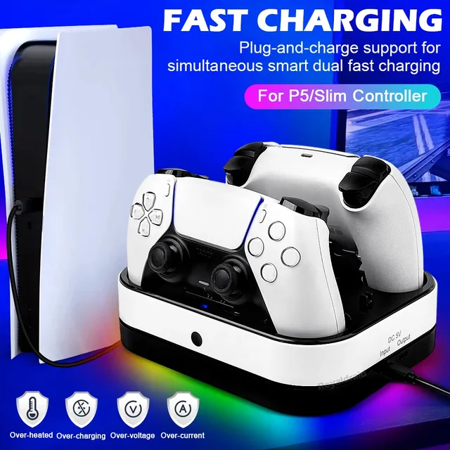 Controller Charger Station Compatible with PS5 & Edge Controller Fast Charging Dock Stand with Cable for PS5/EDGE Controller