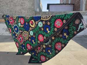 Traditional Uzbek Suzani Cotton <b>Throw</b> Hand Embroidered Bedsheet <b>Bed</b> <b>Cover</b> Colorful Wall Decor - Product Image 1