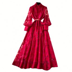 Vestido Midi Casual de Mujer con Manga Linterna y Corte A, Estilo Túnica Romana Tejida Sólida Transpirable de Malla Ecológica, Colección Primavera 2025 - Product Image 5