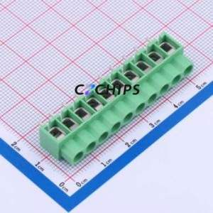 DB166-5.0-10P-GN-P Screw Terminal Block P=5mm Connector ( Construction: 1x10P )( Pitch: 5mm )( Color: Green ) - Product Image 1