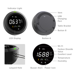 PTH-8 디지털 <span class=keywords><strong>CO2</strong></span> 측정기 센서 모니터 NDIR 기술 400-5000ppm 범위 소리+빛 알람 모바일 폰을 통해 기록된 데이터 보기 - Product Image 5