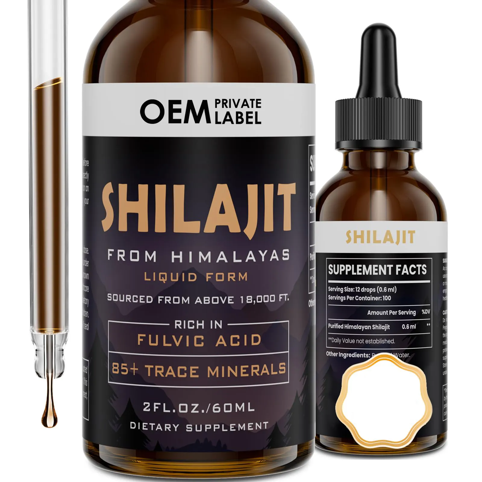 Himalayan Shilajit Resin Liquid Drops For Brain Booster Immune Support Liquid Shilajit Drops Oil Fulvic Acid Rich Himalayan OEM