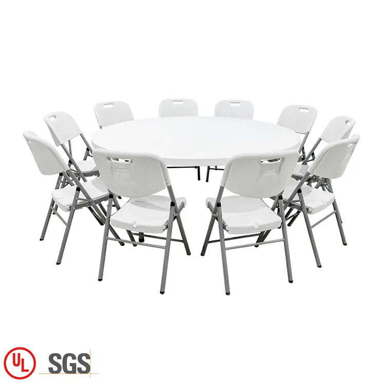 Mesa redonda dobrável para móveis, mobiliário exterior, mesa dobrável branca para jardim, banquete