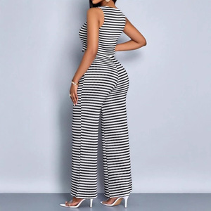 Ensemble d'été tendance pour <span class=keywords><strong>femme</strong></span> BR5606 : Nouveau débardeur sans manches élégant à imprimé <span class=keywords><strong>rayé</strong></span> et <span class=keywords><strong>pantalon</strong></span> ample à jambes larges - Product Image 2