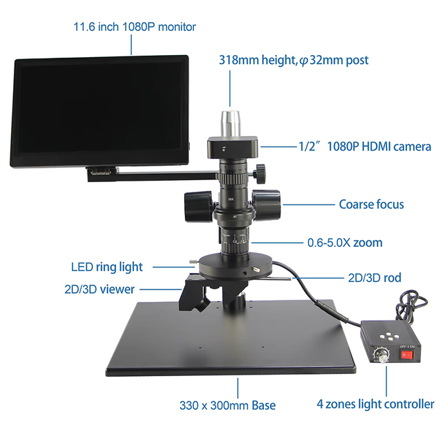 GM3D0325U 10-89X 2D and 3D Industrial Monocular Digital Video Microscope With Camera for Forensic Identification