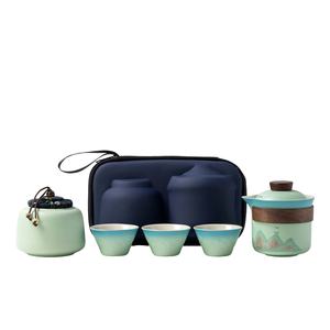 Service à thé de <span class=keywords><strong>voyage</strong></span> en céramique chinoise, portable, pour l'extérieur, théière Kung Fu avec une théière et trois tasses pour le camping et les amateurs de thé - Product Image 5