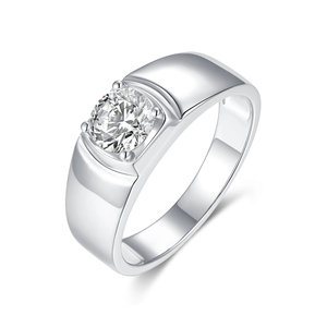 S925 Ayar Gümüş Platin Kaplama Geniş Bant Yüzük Klasik 4 Çatal Taşlı Yuvarlak Brilyant Kesim Mozanit Yüzük <span class=keywords><strong>Minimalist</strong></span> Erkek Yüzüğü - Product Image 3