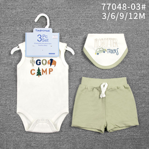 <span class=keywords><strong>Conjunto</strong></span> de Ropa de Verano de 3 Piezas para Bebé <span class=keywords><strong>Niña</strong></span> de 6 Meses, Pantalón Corto con Lazos, Romper sin Mangas, Babero de Algodón, Estampado Animal/Floral - Product Image 2