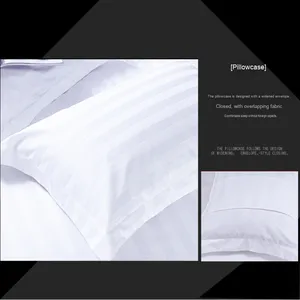 <span class=keywords><strong>Set</strong></span> di biancheria da letto per Hotel in raso di puro cotone bianco 300TC copripiumino a righe con copripiumino piatto personalizzato - Product Image 3
