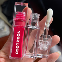 Fournisseur d'usine, tube à lèvres transparent en PET de 8 ml, tubes à gloss à lèvres vides personnalisés avec un grand pinceau, emballage de baume à lèvres