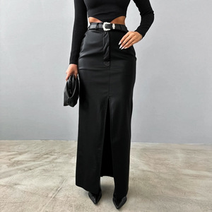 <span class=keywords><strong>Jupe</strong></span> longue fendue sur le côté en similicuir à taille haute pour femme Enyami, <span class=keywords><strong>jupe</strong></span> moulante en similicuir PU - Product Image 2