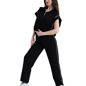EVERGLOW <b>Women's</b> Spring Maternity Minimalist Streetwear <b>Tracksuit</b> Solid Green Turtleneck Full Sleeve Regular Fit Split Hem - Product Image 1