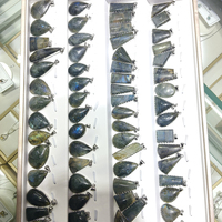 Liontin Batu Alam Labradorit Lapis Perak untuk Wanita Pria, Perhiasan Liontin Batu Permata Fashion, Hadiah