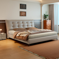 Lit king size moderne et durable avec cadre en bois de pin, revêtement en cuir, sommier et garantie de 3 à 5 ans pour chambre à coucher