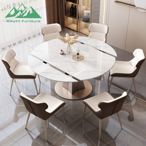 <span class=keywords><strong>Table</strong></span> à manger <span class=keywords><strong>extensible</strong></span> rotative de luxe Wayon en pierre frittée, <span class=keywords><strong>table</strong></span> transformable moderne de ronde à carrée pour petite maison de luxe - Product Image 1