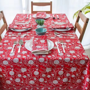 Handmade Modern Indian 100% Cotton <b>Tablecloth</b> Customizable <b>Square</b> 6 Seater 60x90'' Customized Color Floral Block Print Design Mi - Product Image 1