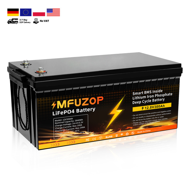 12V 300AH Lifepo4 Battery with 200A BMS Deep Cycle Battery for RV Car Solar Home System 12.8V 100AH 200AH 300AH Lithium Battery
