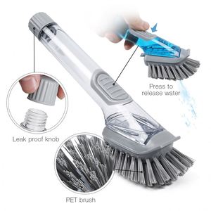 Replaceable Soap Dispensing Dish Brush Plastic Dishwashing Pot Kitchen Cleaning <b>Scrub</b> Brush - Product Image 3