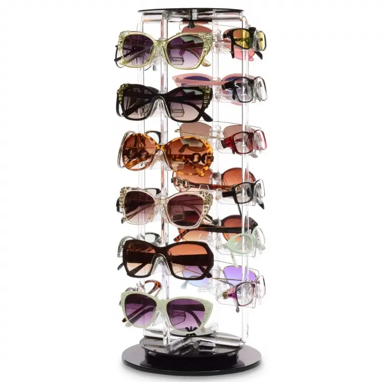 Atacado Custom Frames Sunglasses Display Stand para Óculos Loja Acrílico Rotativo Óculos Displays