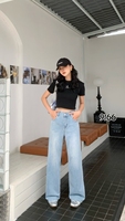 Jeans droits bleu clair taille haute pour femme, grande taille, design personnalisé, écologiques, lavés, séchage rapide, respirants