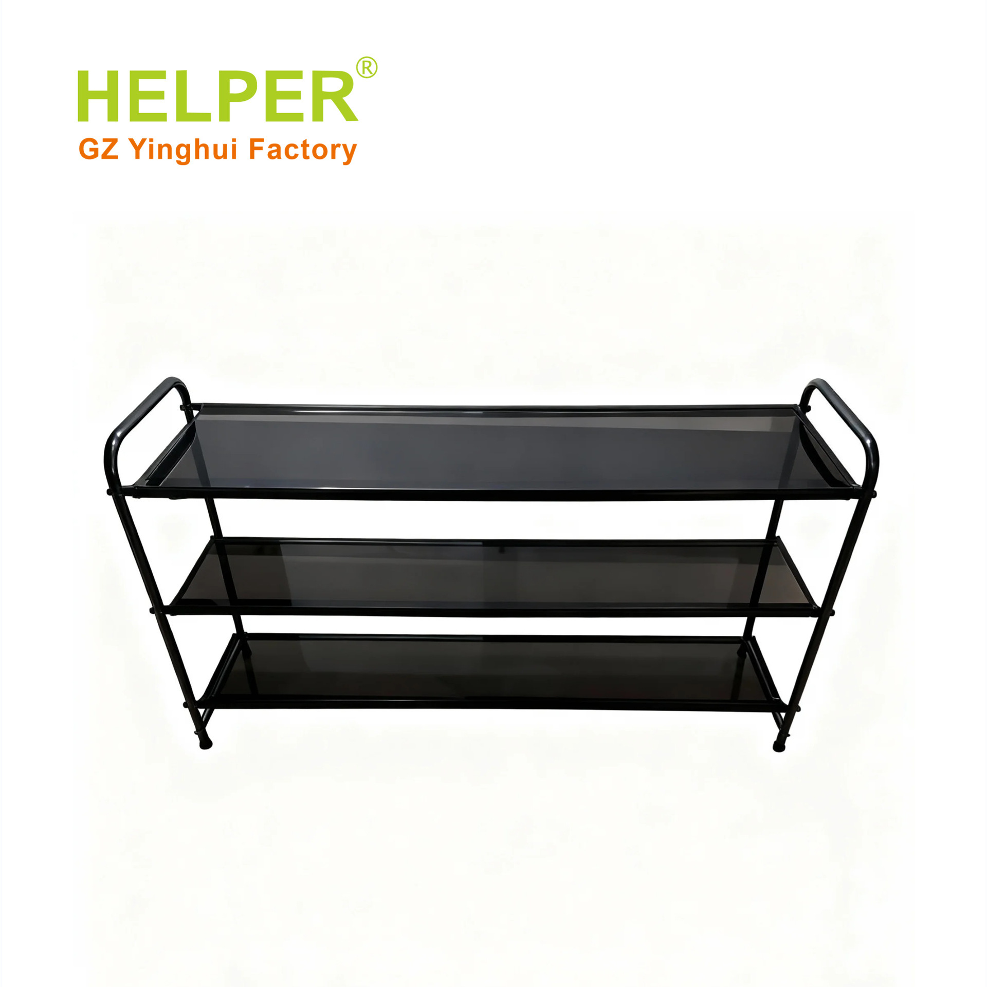 Black three-tier shoe rack with fabric mesh (108*29*51cm)