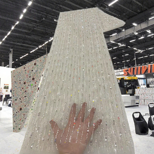 NI.AI French Beaded Lace <strong>Fabric</strong> Luxury White Bridal Wedding Tulle <strong>Net</strong> <strong>Sequins</strong> Pearls New Fashion Eco-Friendly Handmade 3D - Product Image 3