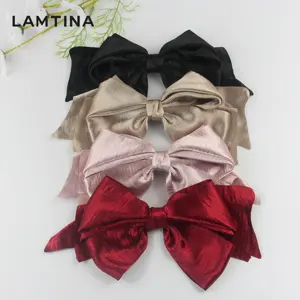 Korean Flower Bow Tie Large Hair Bow Hair Clip Solid Colors Satin Ribbon Bow Hair Accessories for Women Girls Toddle