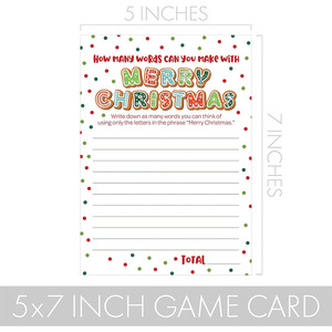Jeu de mots Anagramme de Noël et de joyeux Noël Imprimé double face Cartes de jeux de fête de Noël - Product Image 3