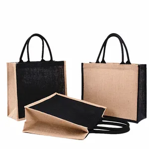 Оптовая продажа, экологически чистая Ламинированная Сумка-тоут, многоразовая льняная Джутовая сумка для покупок с пользовательским логотипом