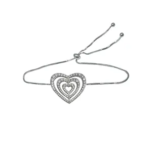 Braccialetti romantici da donna regolabili alla moda a forma di cuore 925 a forma di cuore bracciale a maglie in argento Sterling