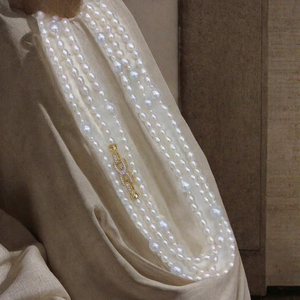 Collar de Perlas de Agua Dulce en Forma de Arroz Blanco, Cadena de Perlas Sueltas de 120 cm de Largo, para Regalo de Boda o Fiesta - Product Image 3