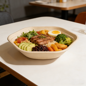 Bol hexagonal jetable en bagasse de canne à sucre biodégradable de 24 oz et 34 oz pour salades à emporter - Product Image 6