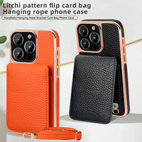 Portefeuille en cuir orange et étui pour téléphone portable pour iPhone 16 Pro Max sangle à bandoulière avec artisanat spécial galvanoplastie